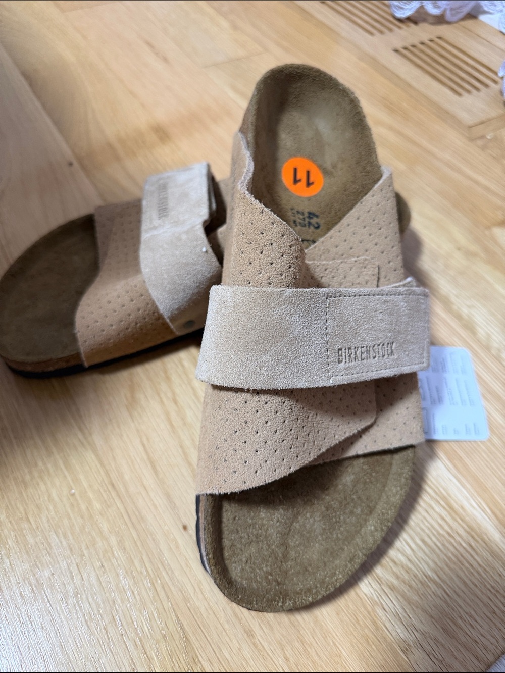 Birkenstock Kyoto Men Suede Crossover Slide Sandals in Light Brown